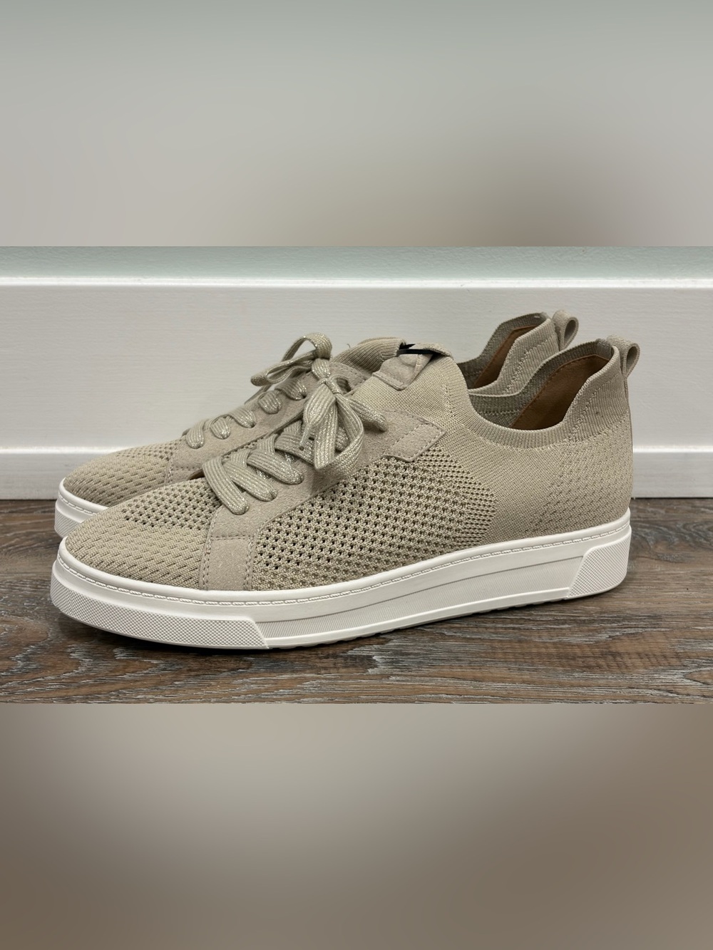 White Mountain Women’s Knit Casual Sneakers in Light Taupe, Size 11